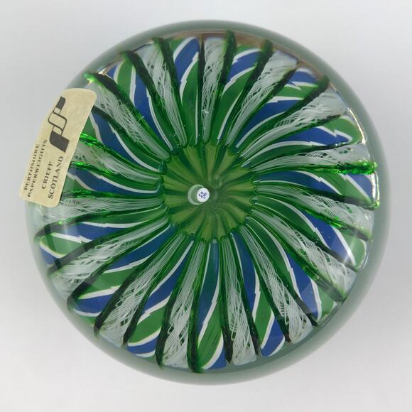 Perthshire 1981F Yellow Lampwork Flower Crown Latticinio Twist Facet Paperweight - Picture 3 of 14